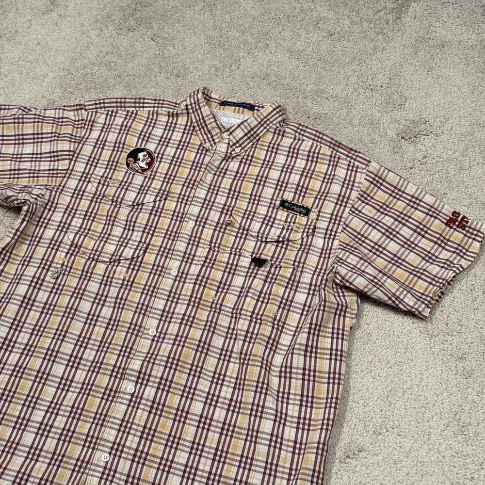 Columbia PFG Florida State Seminoles Super Bonehead Plaid Shirt Mens XL Maroon